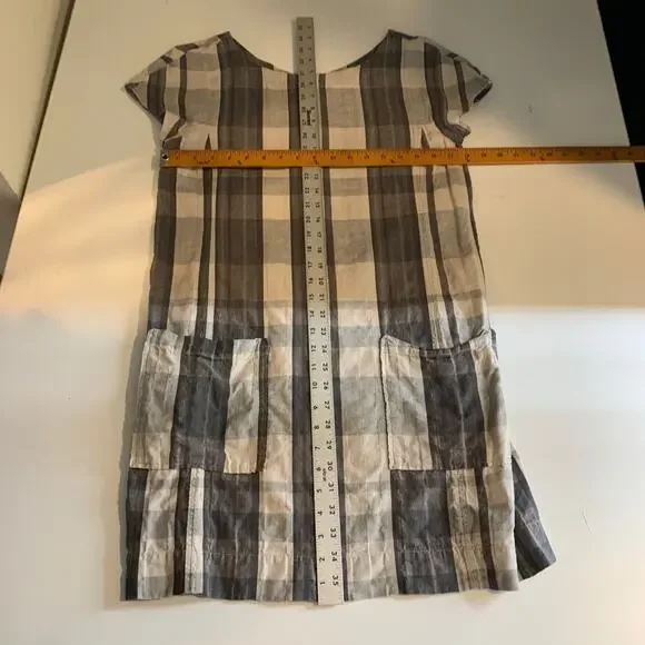 Eileen Fisher Dress Womens S Small Organic Linen Blend Plaid Lagenlook Pockets - Picture 8 of 13